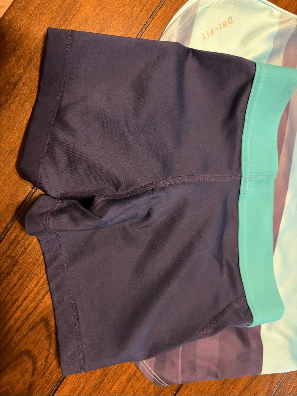 Nike Girls' Blue, Teal & Purple Striped Dri-FIT Top with Navy Nike Pro Shorts